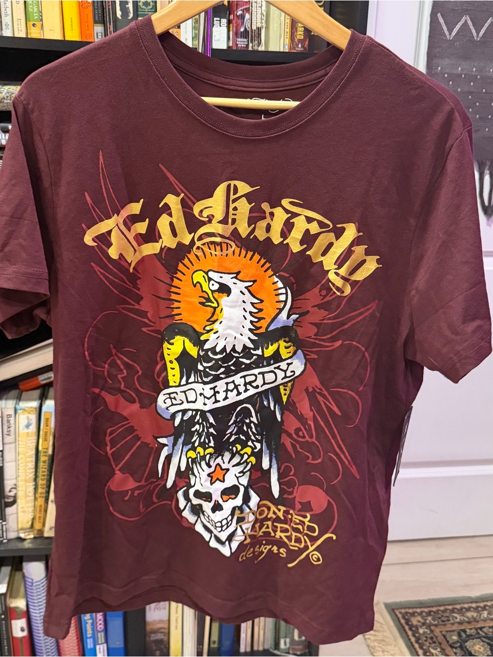 Ed Hardy Burgundy Graphic Short Sleeve Tee